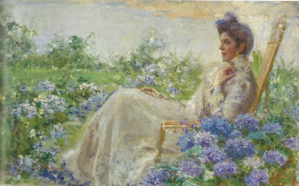 Leonardo Bazzaro Tra le ortensie 1902